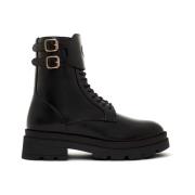 Zwarte Leren Veterschoenen Anine Bing , Black , Dames