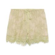 Groene shorts met elastische trekkoord en geschulpte zoom Blumarine , ...