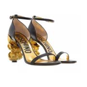 Zwarte en Gouden Leren Hoge Hak Sandalen Moschino , Black , Dames