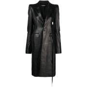 Zwarte lamsskin jas met riemdetails Ann Demeulemeester , Black , Dames