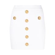 Witte Geribbelde Gebreide Rok met Goudkleurige Knopen Balmain , White ...