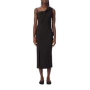 Zwarte Crepe Midi Jurk met Knoop Moschino , Black , Dames