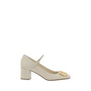 Mary Jane Pumps met VLogo Plaque Valentino Garavani , White , Dames