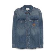 Blauwe Button-Up Shirt met Borstzakken Carhartt Wip , Blue , Heren