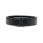 Leren Riem met Logo-Gesp Tod's , Black , Heren