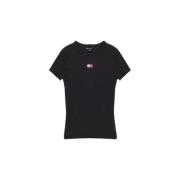 Gerecycled katoenen dames T-shirt lente/zomer Tommy Jeans , Black , Da...