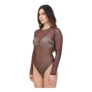 Bruine Jacquard Top met Lange Mouwen Elisabetta Franchi , Brown , Dame...