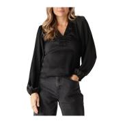 Elegante Sateen Blouse Neo Noir , Black , Dames