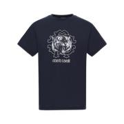 T-shirt met Jaguar-logo en print Roberto Cavalli , Blue , Heren