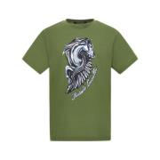 T-shirt met Paardenlogo en Print Roberto Cavalli , Green , Heren