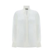 Zijden V-hals Shirt, Asymmetrische Zoom Fendi , White , Dames