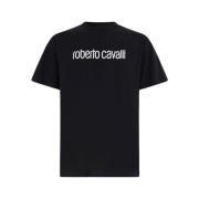 T-shirt met opschrift Korte mouwen Roberto Cavalli , Black , Heren