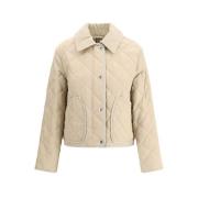 Klassieke Katoenen Jas met Corduroy Kraag Burberry , Beige , Dames