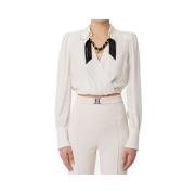 Georgette Viscose Cropped Shirt met Sjaal Elisabetta Franchi , White ,...