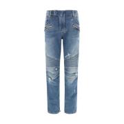 Vintage Biker Jeans met ritsdetails Balmain , Blue , Heren