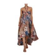 Zijden Halter Maxi Jurk Asymmetrische Zoom Zimmermann , Multicolor , D...