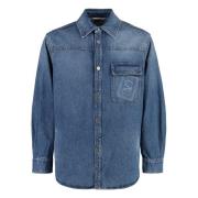 Denim Overshirt met Contraststiksels Valentino , Blue , Heren