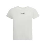 Logo Patch Katoenen T-shirt MM6 Maison Margiela , White , Dames