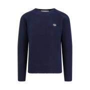 Virgin Wool VLogo Geborduurde Trui Valentino , Blue , Heren