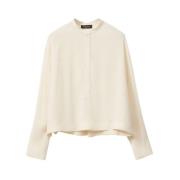 Witte Geknoopte Kraagloze Lange Mouwen Blouse Fabiana Filippi , White ...