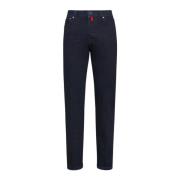 Slim Fit Donkerblauwe Katoenen Jeans Kiton , Blue , Heren