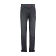 Slim-fit donkergrijze katoenen broek Kiton , Gray , Heren