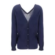 Kasjmier V-hals Vest met Ribboord Prada , Blue , Dames