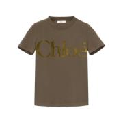 Logo Print Olijfgroen T-Shirt Chloé , Green , Dames