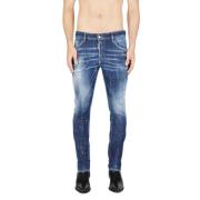 Skater Stretch Denim Jeans met Splash Detail Dsquared2 , Blue , Heren