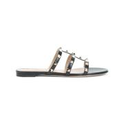 Zwarte Leren Studs Sandalen Valentino Garavani , Black , Dames