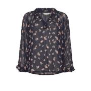 Donkerblauwe Mini Bloem Blouse Part Two , Blue , Dames