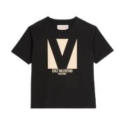 Zwart Logo Print Crew Neck T-shirt Valentino , Black , Heren