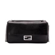 Zwarte Leren Baguette Schoudertas Fendi , Black , Dames