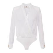 Georgette shirt met gedrapeerde voorkant Elisabetta Franchi , White , ...