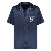 Blauwe Zijden Knoopshirt Dolce & Gabbana , Blue , Heren