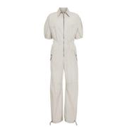 Off-White Katoenen Jumpsuit met Pofmouwen Brunello Cucinelli , Gray , ...