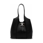 Gestructureerde Zwarte Leren Tote Tas Tod's , Black , Dames