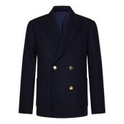 Blauwe Double-Breasted Wollen Blazer Doppiaa , Blue , Heren