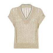 Beige Paillet Trui V-Hals Dazzling Gebreid Brunello Cucinelli , Beige ...