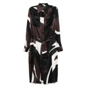 Zijden midi-jurk met abstract patroonprint Kiton , Black , Dames