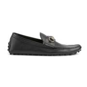 Zwarte Leren Horsebit Loafers Gucci , Black , Heren