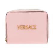 Leren portemonnee met logo Versace , Pink , Dames