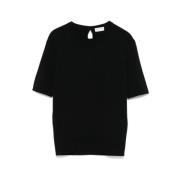 Zwart Wol Gebreid Crew Neck T-shirt Saint Laurent , Black , Dames