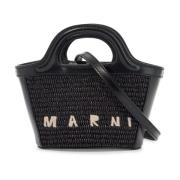 Geweven katoenen en nylon handtas met leren details Marni , Black , Da...