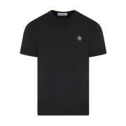 Zwart Katoenen T-shirt met Logo Label Stone Island , Black , Heren