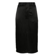 Zwarte Zijden Midi Rok met Split Saint Laurent , Black , Dames