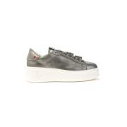 Zilveren Leren Sneakers met Decoratieve Details Gio+ , Gray , Dames