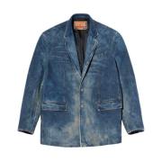 Denim Jack Blauw Knoopsluiting Zakken Diesel , Blue , Heren