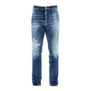 Navy Vintage Slim Fit High Waist Jeans Dsquared2 , Blue , Heren