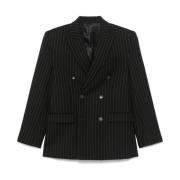 Zwart Pinstripe Double Breasted Blazer Wardrobe.nyc , Black , Dames